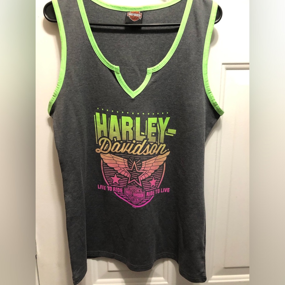 Harley-Davidson Gray Tank Top with Neon Green Trim
